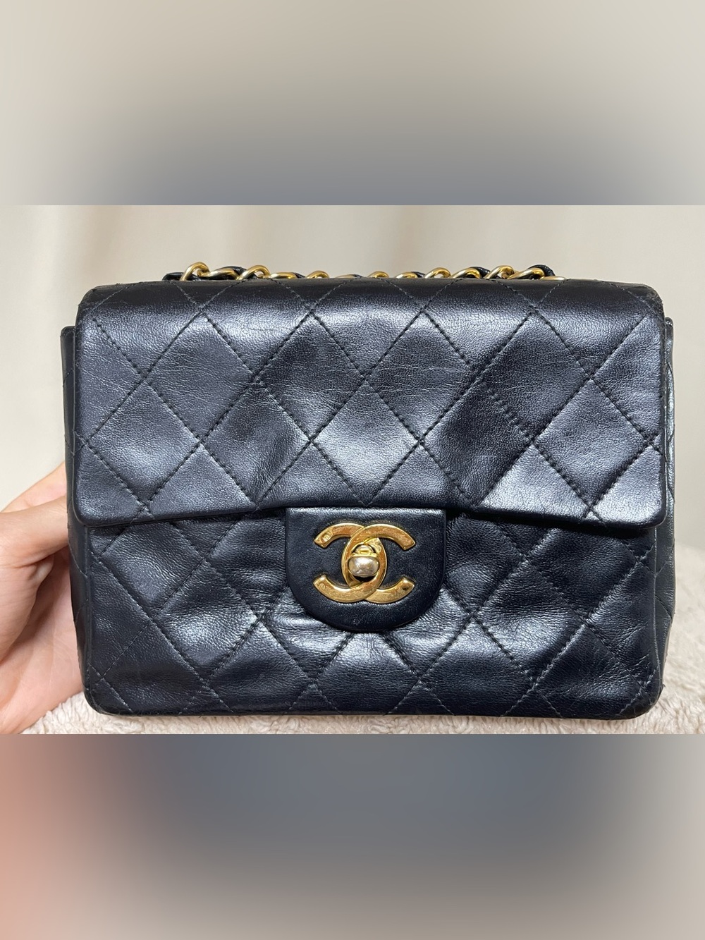 Chanel Black Quilted Leather Square Mini Flap Bag with Gold CC Turnlock